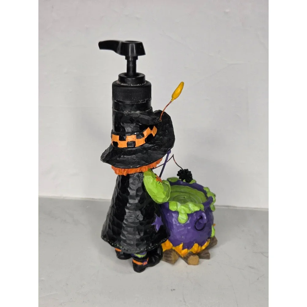 VTG Halloween Witch Cauldron Soap Dispenser Resin Figurine Purple Jack-O-Lantern